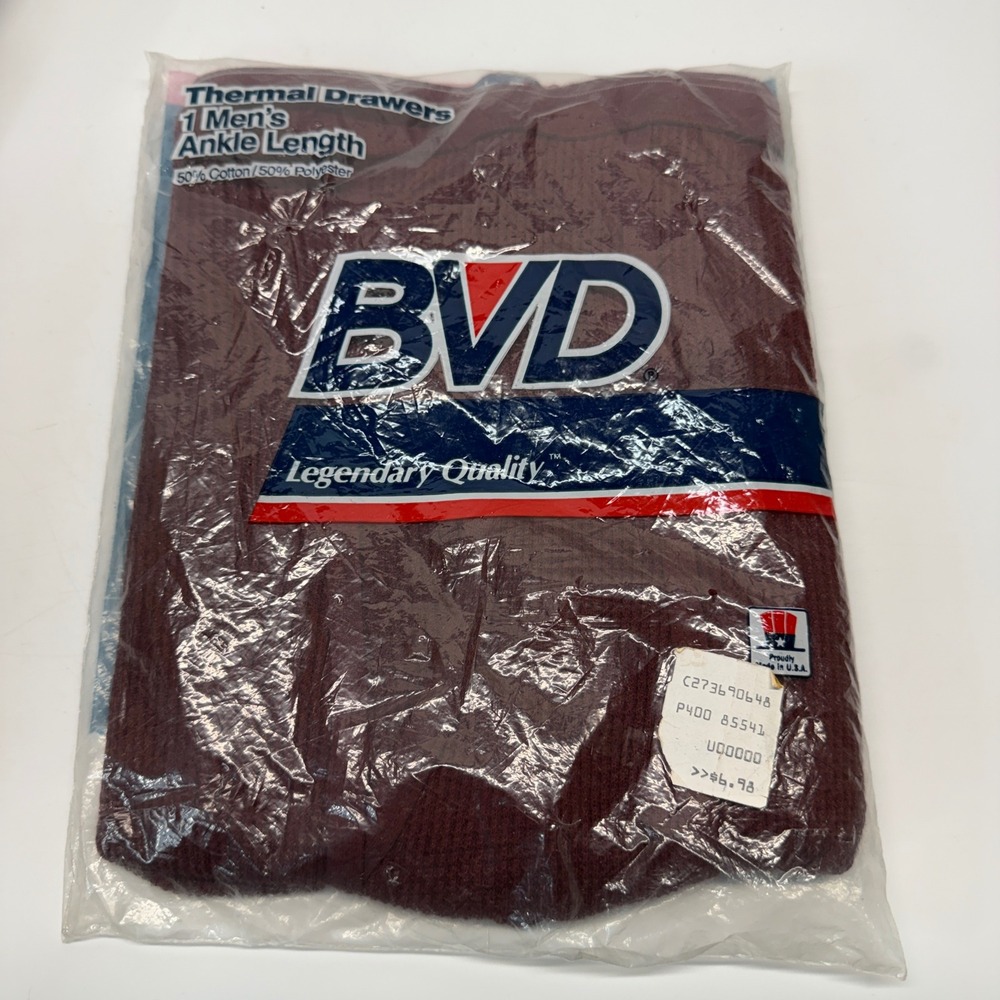Vintage BVD Thermal Drawers Men L Burgundy Ankle Length Long Johns 1980s